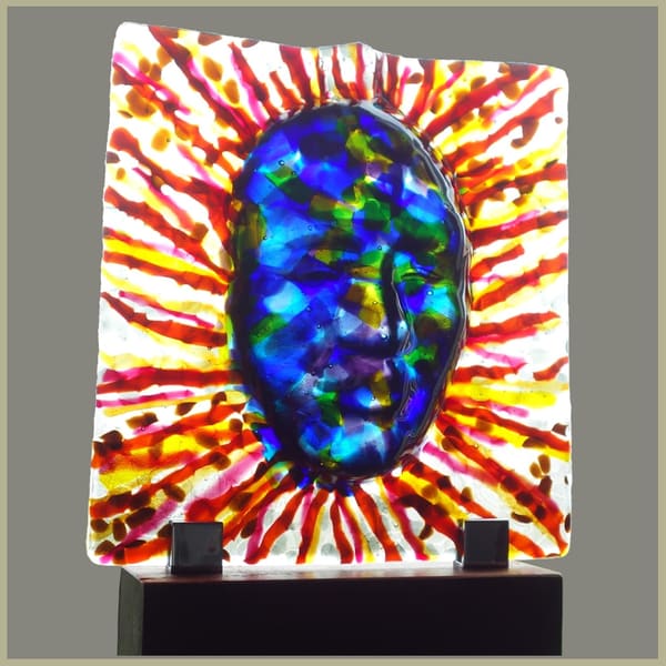 Glasfusingwerk van Thea Slikboer — Mask 30x30 blauw