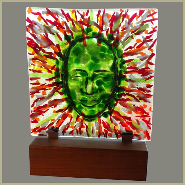 Glasfusingwerk van Thea Slikboer — Mask 34x34 cm groen