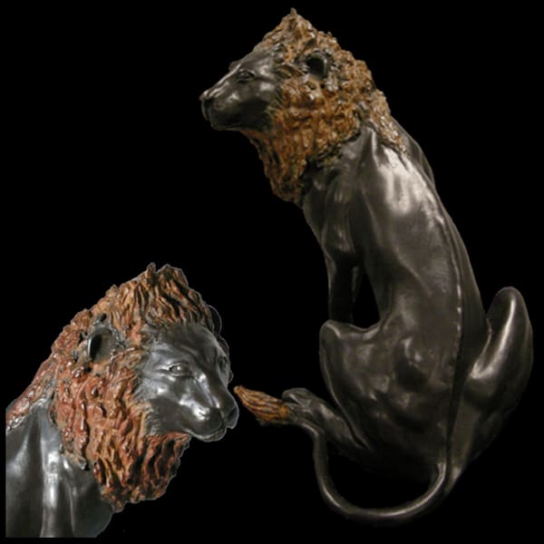 Bronzen leeuw en panter